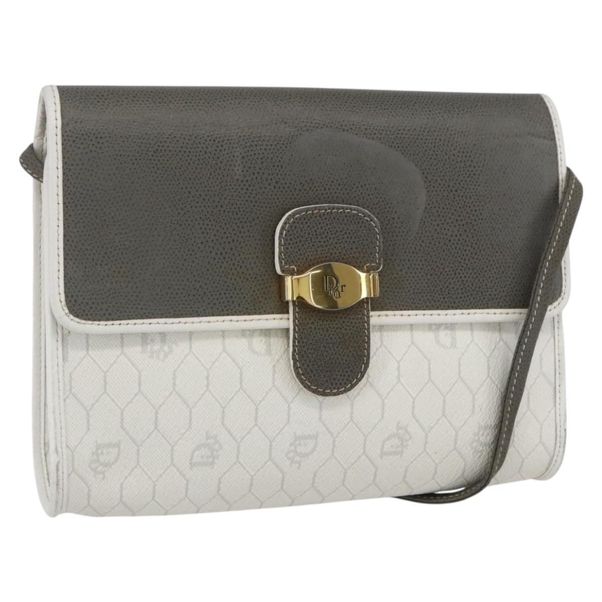 Christian Dior Honeycomb Canvas Shoulder Bag Pvc Gold White Auth 161608